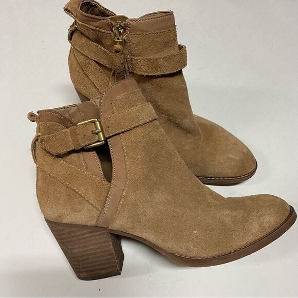 Sam Edelman tan Suede leather MAURINE WESTERN CUTOUT ANKLE BOOTS almond toe 9 - Picture 2 of 13